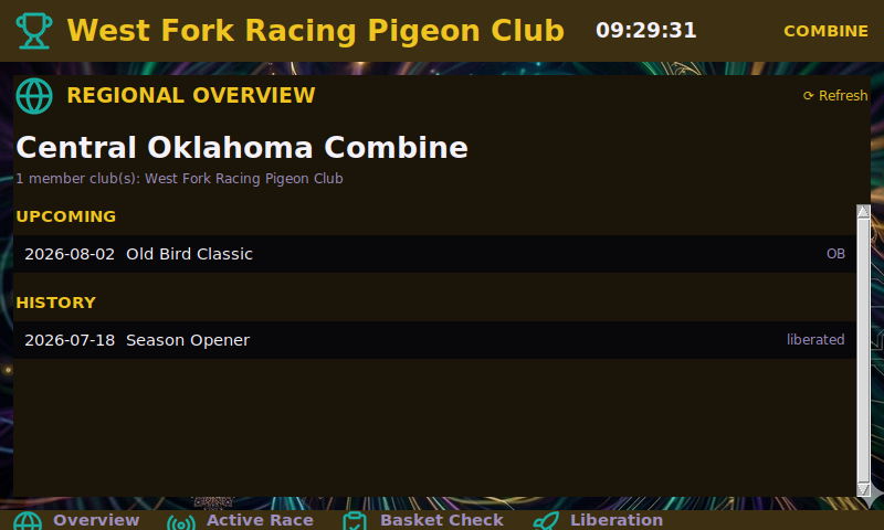 A combine's regional overview, upcoming and past races across member clubs